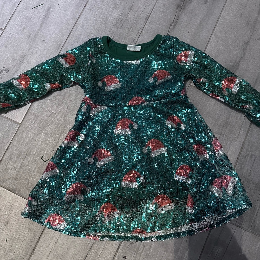 Green Sequin Dress with Santa Hat Pattern